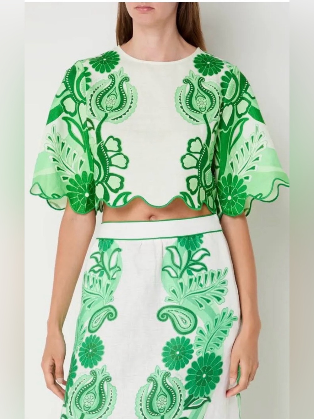 FARM Rio Color Festival Green Linen Top - Picture 4 of 6